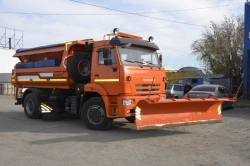 Combined KMD-53605S-E5 harvesting machine with all-metal hopper and all-metal tank on dump truck chassis