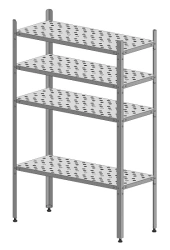 Shelving unit 1200x500x1800 mm, 4 perforated shelves, stainless steel