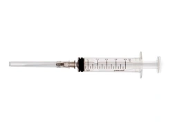 Luer type sterile single-use three-component injection syringe with nominal capacity of 5ml with 22G needle x 1
