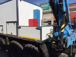 Special purpose vehicle with hydraulic loading crane of MKMA type on the basis of KAMAZ 43118 and its modifications 41K36N-U4