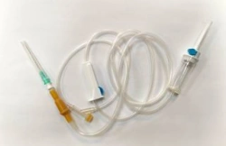 Polymer device for infusion of blood substitutes and infusion solutions of single use sterile with tip tee