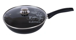 Frying pan 260/60mm with bakelite handle, with glass lid (with bottom) AP, TM Kukmara, line "Tradition", aluminium cast with