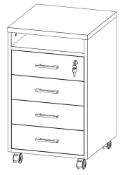 Mobile cabinet on wheels 4 drawers 750 lock on top drawer, art. no. EVL306
