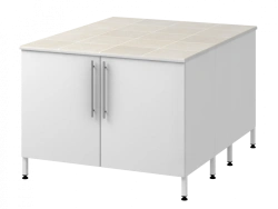 Island table on two supporting metal bollards 1200 OTDKp
