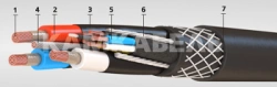 Flexible power cables with copper conductor with rubber insulation, with electrically conductive elastic shields, rubber sheathe