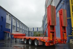 Semitrailer Politrans 94183-072. In design: metal sliding platform, with gangways, with flatbed in the front part.