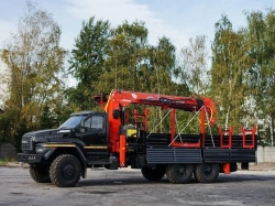 Special purpose vehicle with hydraulic loading crane of KMA type on the basis of URAL 4320 and its modifications U0K03N-4Z095