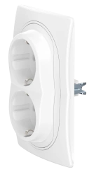 CADUCEUS ALING EON Flush-mounted double earthed socket without blinds with plastic base 16A, 250V~, white, art. no. E