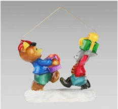 Handmade glass Christmas tree toy "Bear and hare with presents"