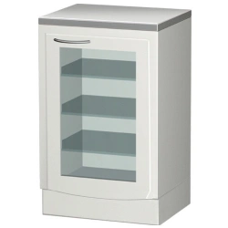 CE 106M - medical cabinet table for storing dental materials with three glass shelves and glass door
