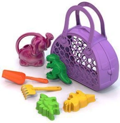 Sand Set #116 (3 "Dinosaur" moulds, rake, trowel, watering can, basket bag)