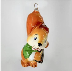 Handmade glass Christmas tree toy "Squirrel with balalaika"