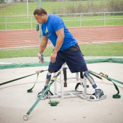 Javelin, discus, shot put chair with adjustable leg rests
