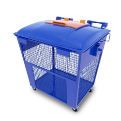 Mobile mesh container for separate (selective) collection, accumulation of secondary resources with a plastic lid with an option