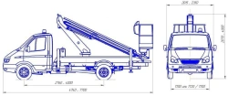 Means of transport equipped with lifts with working platforms P180T, VA180T Velmash-S type 27192 modification 27192N for b