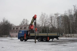 Special purpose vehicle with hydraulic loading crane of MKMA type on the basis of KAMAZ 65117 and its modifications 64K34N-UJ