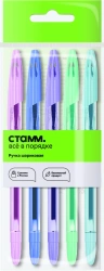 Ballpoint pen STAMM "555" blue, 0,7mm, pastel mix, 5pcs, packet with europodweight