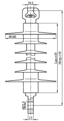 Suspension rod insulator with ribbed sheath made of organosilicon rubber PSPKr 120-3/0,6-PR-GU-2