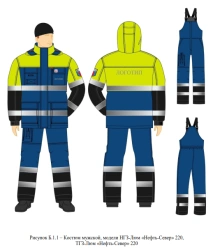 Men's suit (jacket with a hood, dungaree, waistcoat) signal high visibility (2 class), for protection against elevated temperatu
