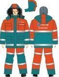 Men's high visibility signal suit (jacket, dungarees) for protection against low temperatures made of cotton-polyester antisepti