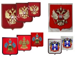 Coats of arms, heraldic emblems with figures made of plastic masses, composite materials (polyester resins)