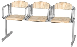Multi-seat section made of moulded plywood with folding seat and armrest