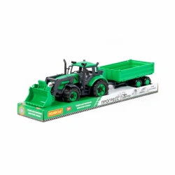 Tractor "Progress" with flatbed trailer and inertial bucket (green) (in tray), Article No. 94650