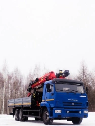 Special purpose vehicle with hydraulic loading crane of MKMA type on the basis of KAMAZ 65117 and its modifications 64K37N-U2