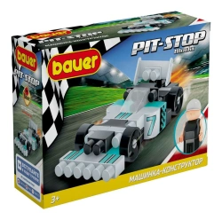 Toy children's educational constructor Bauer series "Pit Stop" set "Racing car" in a box (colour black, grey, birch).