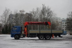 Special-purpose vehicle with MKMA type hydraulic loading crane on the basis of KAMAZ 65117 and its modifications 64K14N-UH