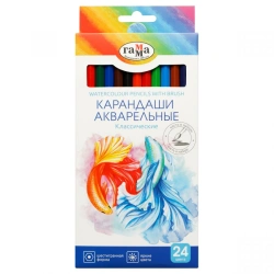 Watercolour pencils Gamma "Classic", 24 colours, hexagonal, sharpened, with a brush, cardboard. pack., Europod