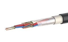 Ship fire-resistant cable of SPSVng(A)-FRHF grade with insulation made of cross-linked polyethylene, sheathed in polymer composi
