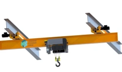 Electric overhead suspension bridge crane, model KMP-A-B(B1-B2)-C-D-E, where A - load capacity (0.5 - 50t), B - total span lengt