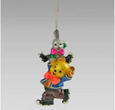 Handmade glass Christmas tree toy "Bear and hare on skates"