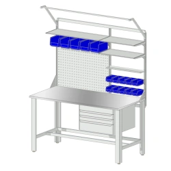 Locksmith's workbench with shelves, perforated panels, drawer cabinet and equipment bracket 1500x800 mm. (height 2100