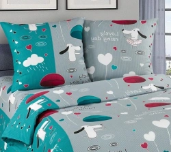 Bed linen for children of nursery, preschool, school and teenage groups made of bleached, smooth-red cotton fabric.