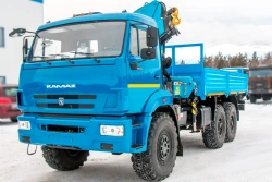 Flatbed truck model 675416-12 with CMU (INMAN IM 240), on chassis KAMAZ 43118-50.