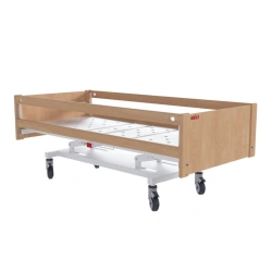 MEGI Opti 6 Functional medical bed with electric height adjustment, wooden backrests, wooden slatted slats