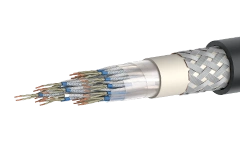 Ship communication cable of fire-resistant SSPCEVEVng(A)-FRHF grade with silane-cross-linked polyethylene insulation, with shiel
