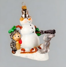 Handmade glass Christmas tree toy "Snowman with broom"