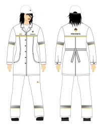 Women's set (shortened dressing gown, trousers) for protection against general industrial contamination and mechanical effects (