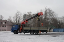 Special purpose vehicle with hydraulic loading crane of MKMA type on the basis of KAMAZ 65117 and its modifications 64K16N-UD