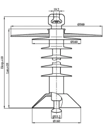 Suspension rod insulator with ribbed sheath made of organosilicon rubber PSPKr 120-25/1,3-PZE-GP