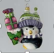 Handmade glass Christmas tree toy "Penguin carrying gifts"