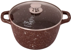 Cast aluminium 4,5L saucepan (with non-stick coating) TM Kukmara, with glass lid, "Elite Stone" line