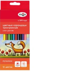 Coloured pencils Gamma "Cartoons", 12-colour, three-edge, sharpened, cardboard pack, Europodweight