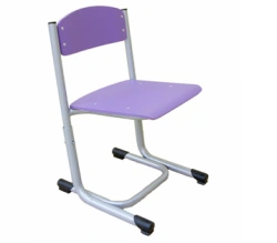 Height-adjustable student chair with a seat and backrest made of wood materials on a metal frame (round tube)