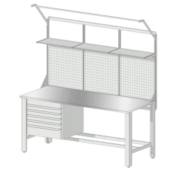 Locksmith's workbench with shelves, punch panels and drawer cabinet 1800x800 mm. (height 2100 mm)