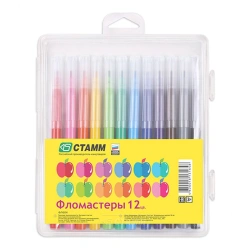 Markers "Apple", 12 colours. , flushable, plastic pencil case, Europodweight