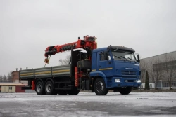 Special purpose vehicle with hydraulic loading crane of MKMA type on the basis of KAMAZ 65117 and its modifications 64K37N-U1